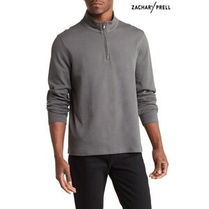 ZACHARY PRELL MEN NWT JOE QUATER ZIP COTTON BLEND CHARCOAL PULLOVER. SIZE XL